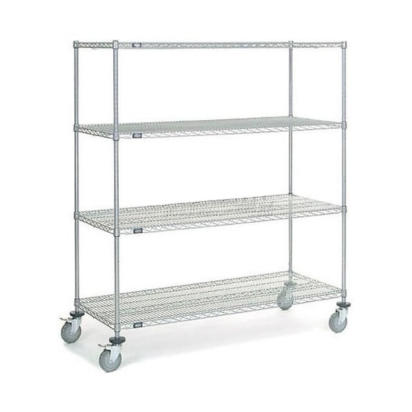 Nexel 4 Shelf Truck, Chrome, 60inW x 24inD x 69inH, Polyurethane Swivel Casters, 2 Brakes 168220B - main